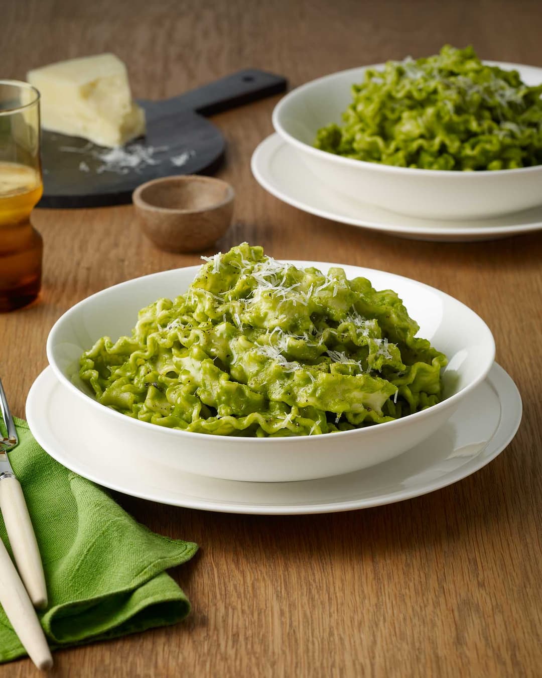 Mafaldine with peas, parsley and pecorino Mafaldine with peas, parsley and pecorino
