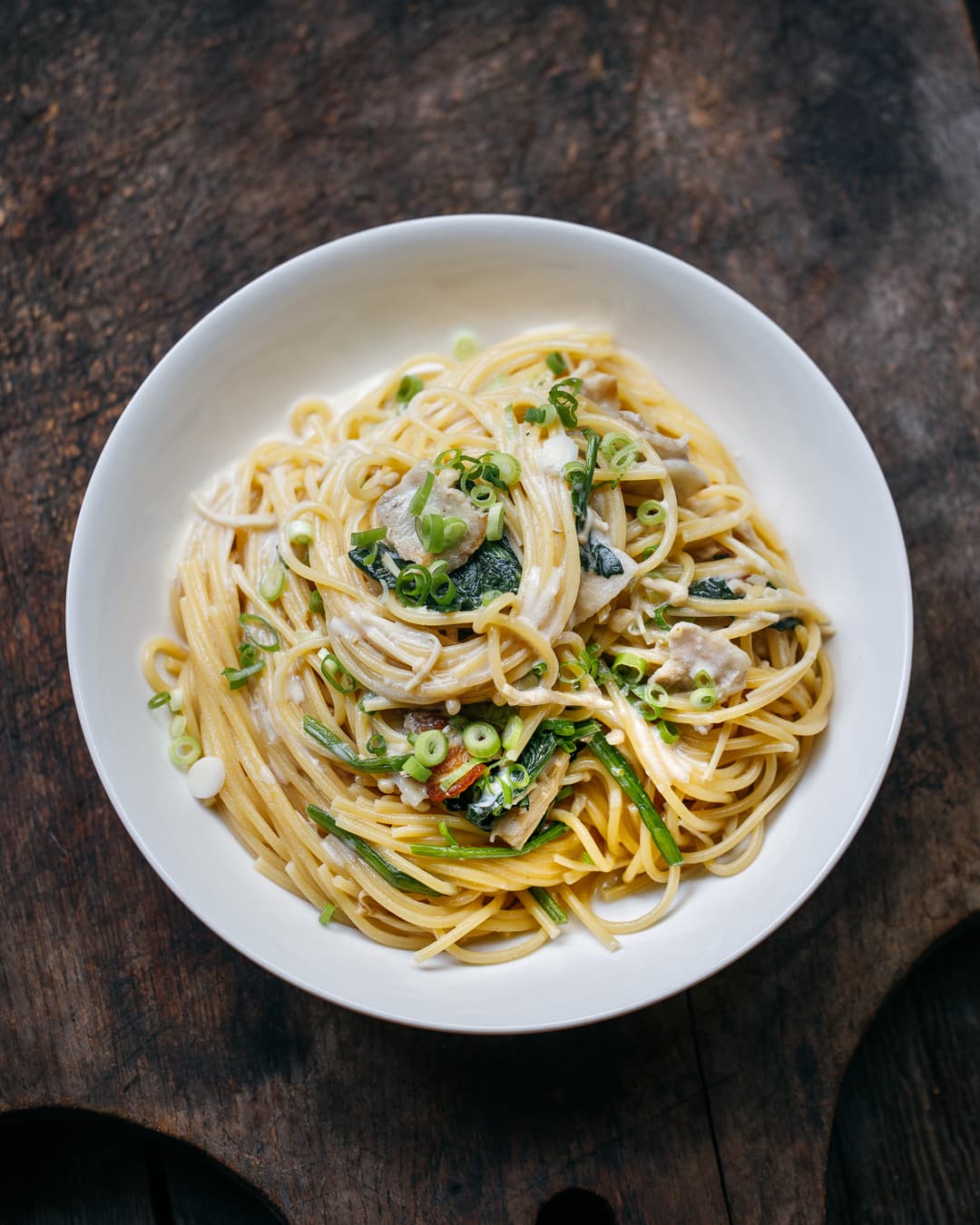 Japanese-style spaghetti with yuzu kosho cream Japanese-style spaghetti with yuzu kosho cream